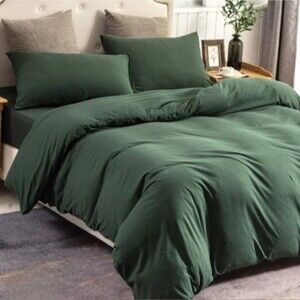 100% Cotton Jersey Knit T-Shirt Forest Green King Duvet Cover Set